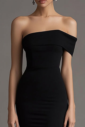 Off The Shoulder Bodycon Lång Svart Slips Klänning